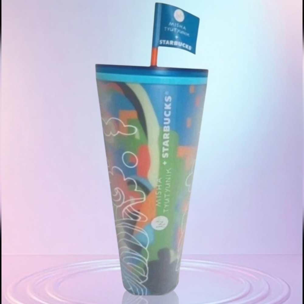 NWT 2025 Starbucks Misha Tyutyunik Vibrant Multi-layered Cold Tumbler 24oz Straw